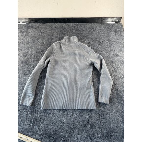 Eddie Bauer Women’s Large Ribbed Full Zip Sweater Gray Pima Cotton Knit Jacket - Picture 2 of 4